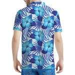 Blue Hibiscus Tropical Pattern Print Men's Polo Shirt