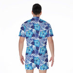 Blue Hibiscus Tropical Pattern Print Men's Rompers