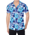 Blue Hibiscus Tropical Pattern Print Men's Shirt