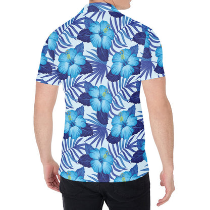 Blue Hibiscus Tropical Pattern Print Men's Shirt