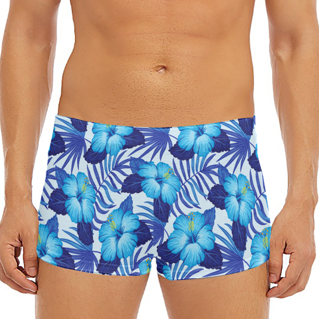 Blue Hibiscus Tropical Pattern Print Men's Short Boxer Briefs