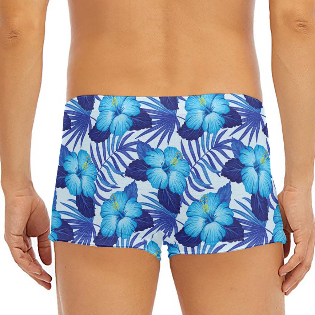 Blue Hibiscus Tropical Pattern Print Men's Short Boxer Briefs