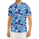 Blue Hibiscus Tropical Pattern Print Men's Short Sleeve Rash Guard