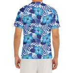 Blue Hibiscus Tropical Pattern Print Men's Short Sleeve Rash Guard