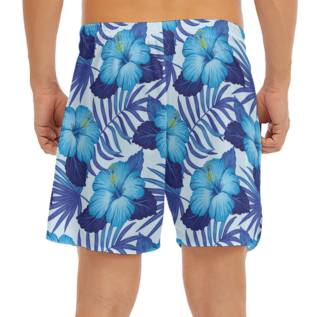 Blue Hibiscus Tropical Pattern Print Men's Split Running Shorts