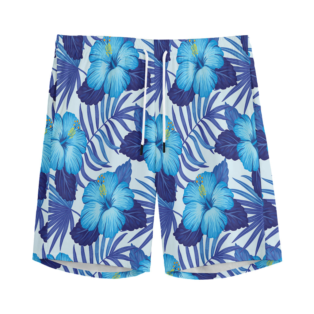 Blue Hibiscus Tropical Pattern Print Men's Sports Shorts