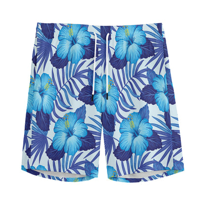 Blue Hibiscus Tropical Pattern Print Men's Sports Shorts