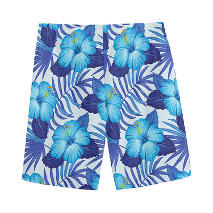 Blue Hibiscus Tropical Pattern Print Men's Sports Shorts