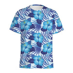 Blue Hibiscus Tropical Pattern Print Men's Sports T-Shirt
