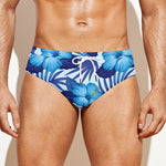 Blue Hibiscus Tropical Pattern Print Men's Swim Briefs