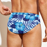 Blue Hibiscus Tropical Pattern Print Men's Swim Briefs