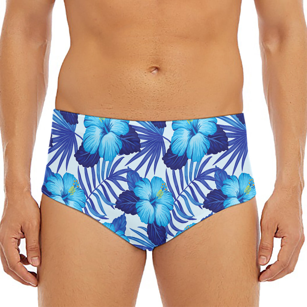 Blue Hibiscus Tropical Pattern Print Men's Triangle Swim Briefs