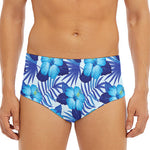 Blue Hibiscus Tropical Pattern Print Men's Triangle Swim Briefs