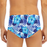 Blue Hibiscus Tropical Pattern Print Men's Triangle Swim Briefs