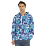 Blue Hibiscus Tropical Pattern Print Men's Velvet Pullover Hoodie