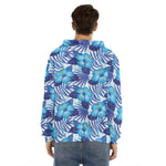 Blue Hibiscus Tropical Pattern Print Men's Velvet Pullover Hoodie