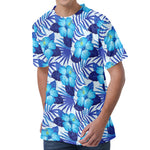 Blue Hibiscus Tropical Pattern Print Men's Velvet T-Shirt