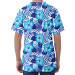 Blue Hibiscus Tropical Pattern Print Men's Velvet T-Shirt