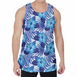 Blue Hibiscus Tropical Pattern Print Men's Velvet Tank Top