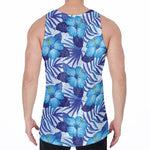 Blue Hibiscus Tropical Pattern Print Men's Velvet Tank Top