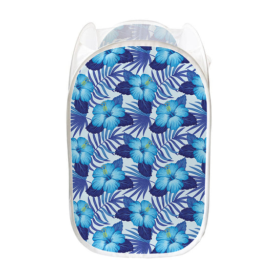 Blue Hibiscus Tropical Pattern Print Mesh Laundry Hamper