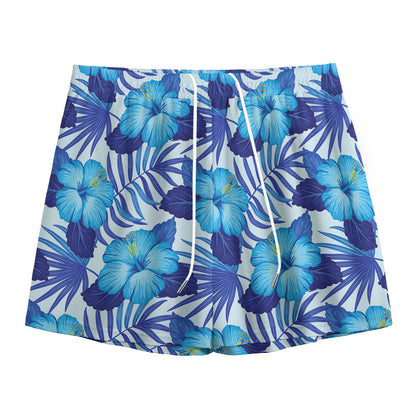 Blue Hibiscus Tropical Pattern Print Mesh Shorts