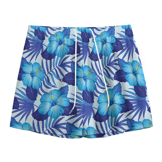 Blue Hibiscus Tropical Pattern Print Mesh Shorts