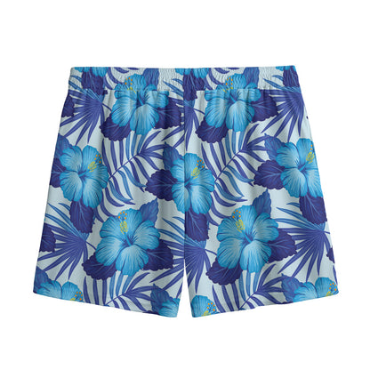 Blue Hibiscus Tropical Pattern Print Mesh Shorts