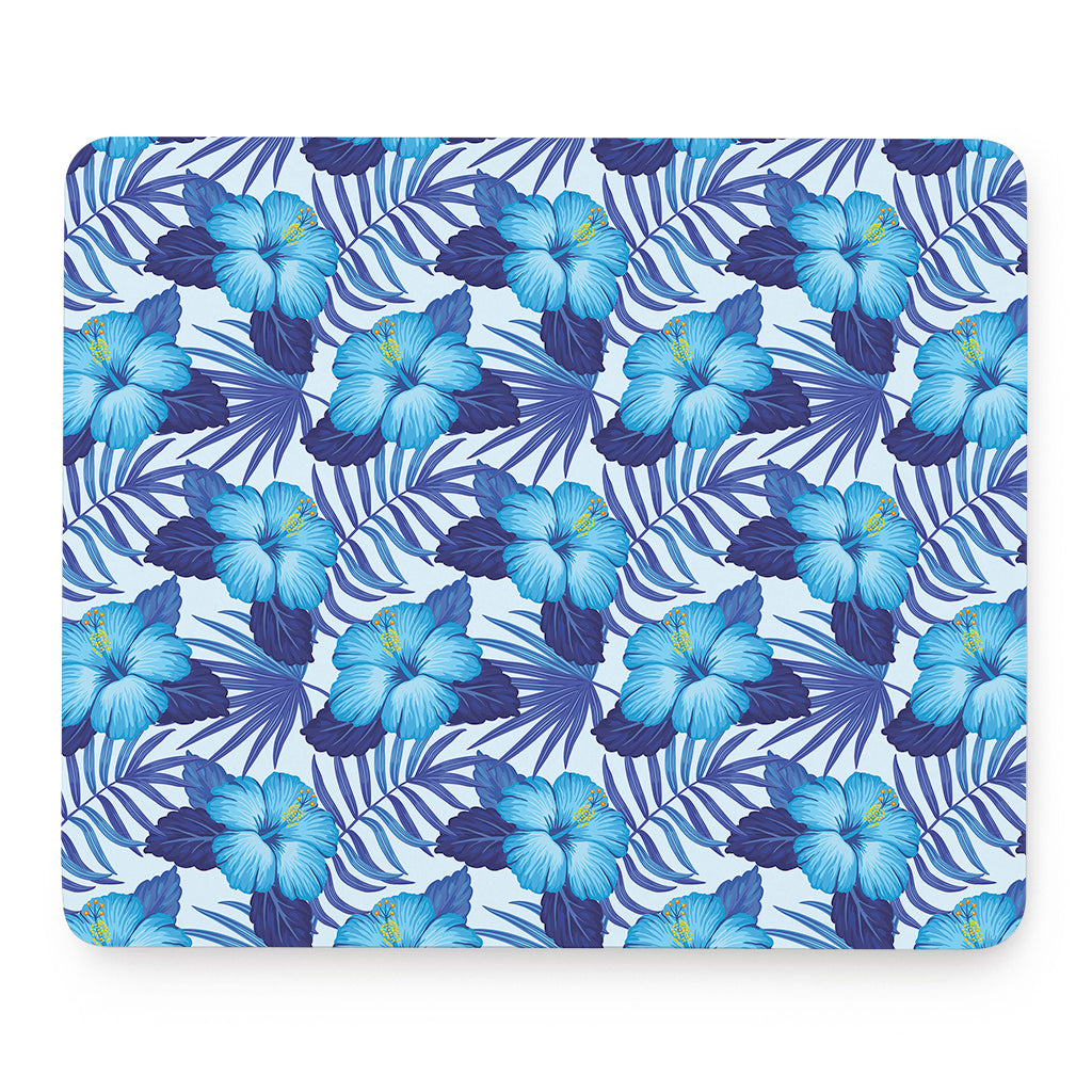 Blue Hibiscus Tropical Pattern Print Mouse Pad