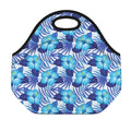 Blue Hibiscus Tropical Pattern Print Neoprene Lunch Bag