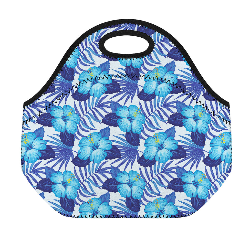 Blue Hibiscus Tropical Pattern Print Neoprene Lunch Bag