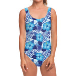 Blue Hibiscus Tropical Pattern Print One Piece Swimsuit