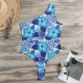 Blue Hibiscus Tropical Pattern Print One Shoulder Bodysuit