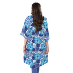 Blue Hibiscus Tropical Pattern Print Open Front Beach Cover Up