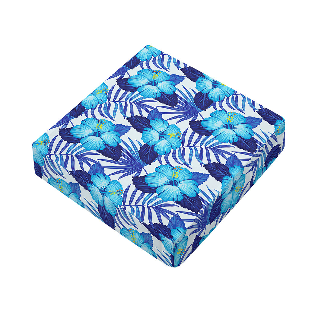 Blue Hibiscus Tropical Pattern Print Outdoor Seat Cushion Cover