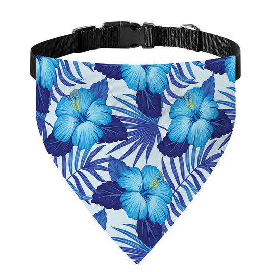 Blue Hibiscus Tropical Pattern Print Over The Collar Dog Bandana