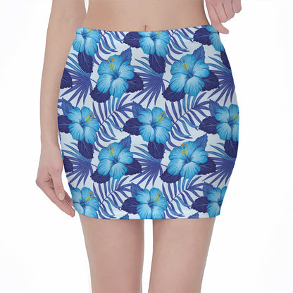 Blue Hibiscus Tropical Pattern Print Pencil Mini Skirt