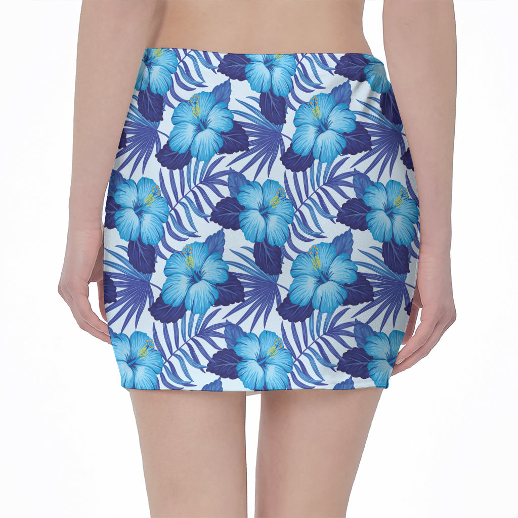 Blue Hibiscus Tropical Pattern Print Pencil Mini Skirt
