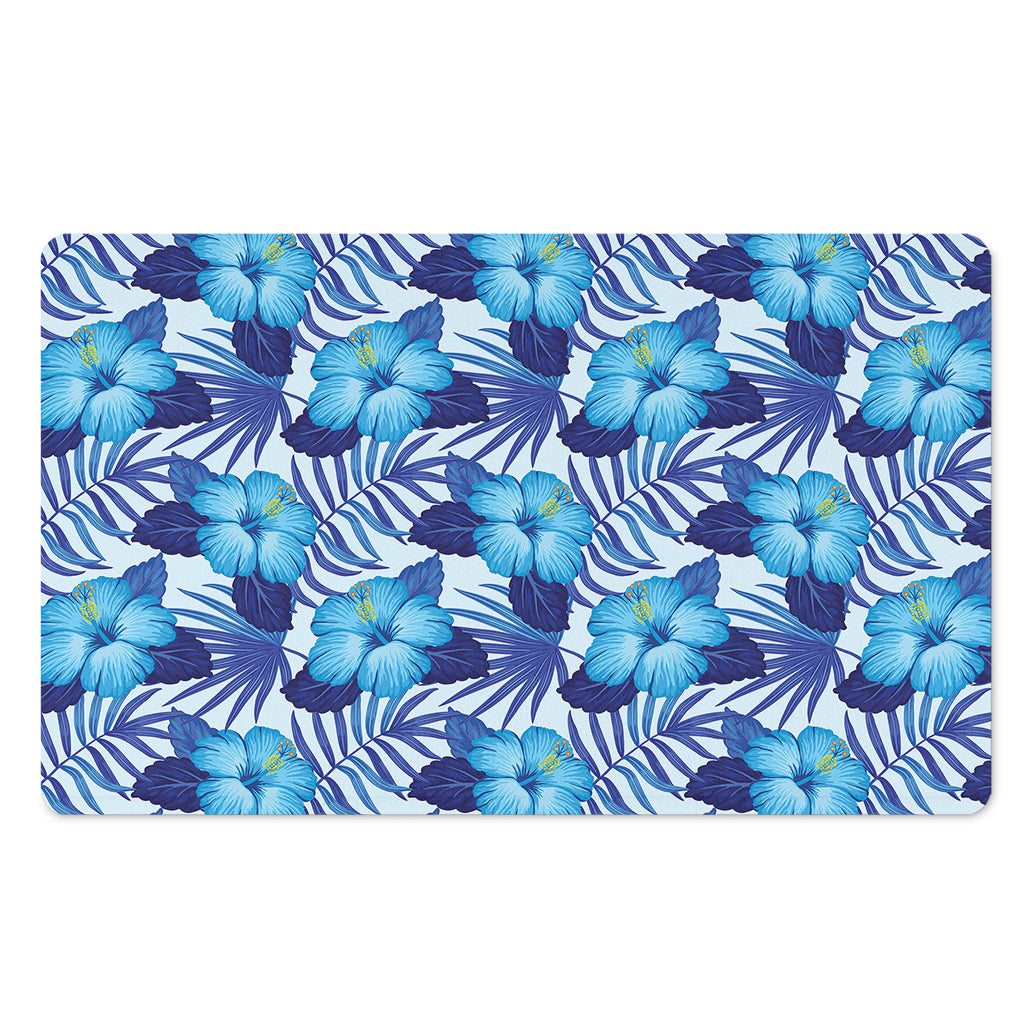 Blue Hibiscus Tropical Pattern Print Polyester Doormat
