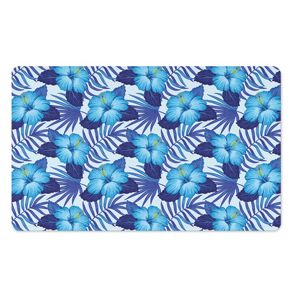 Blue Hibiscus Tropical Pattern Print Polyester Doormat