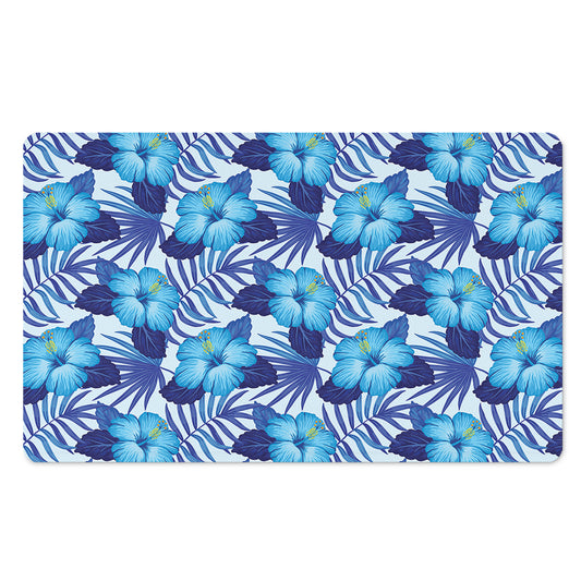Blue Hibiscus Tropical Pattern Print Polyester Doormat