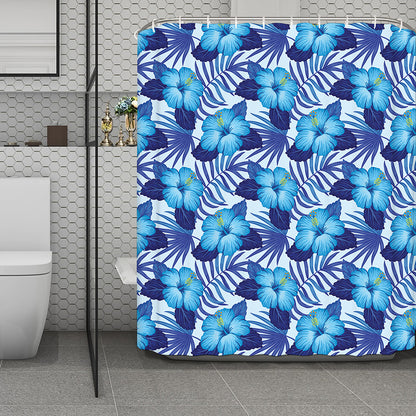 Blue Hibiscus Tropical Pattern Print Polyester Shower Curtain