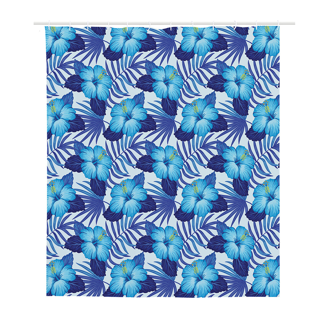 Blue Hibiscus Tropical Pattern Print Polyester Shower Curtain