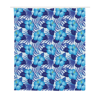 Blue Hibiscus Tropical Pattern Print Polyester Shower Curtain