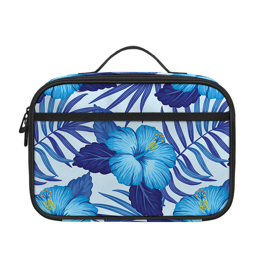 Blue Hibiscus Tropical Pattern Print Portable Lunch Bag