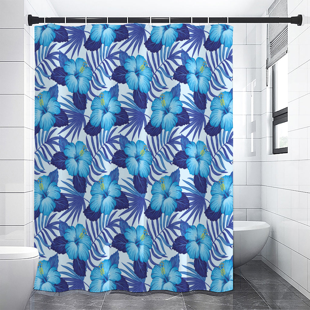 Blue Hibiscus Tropical Pattern Print Premium Shower Curtain