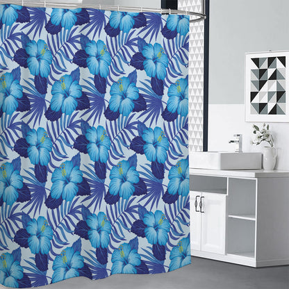 Blue Hibiscus Tropical Pattern Print Premium Shower Curtain