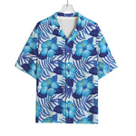 Blue Hibiscus Tropical Pattern Print Rayon Hawaiian Shirt