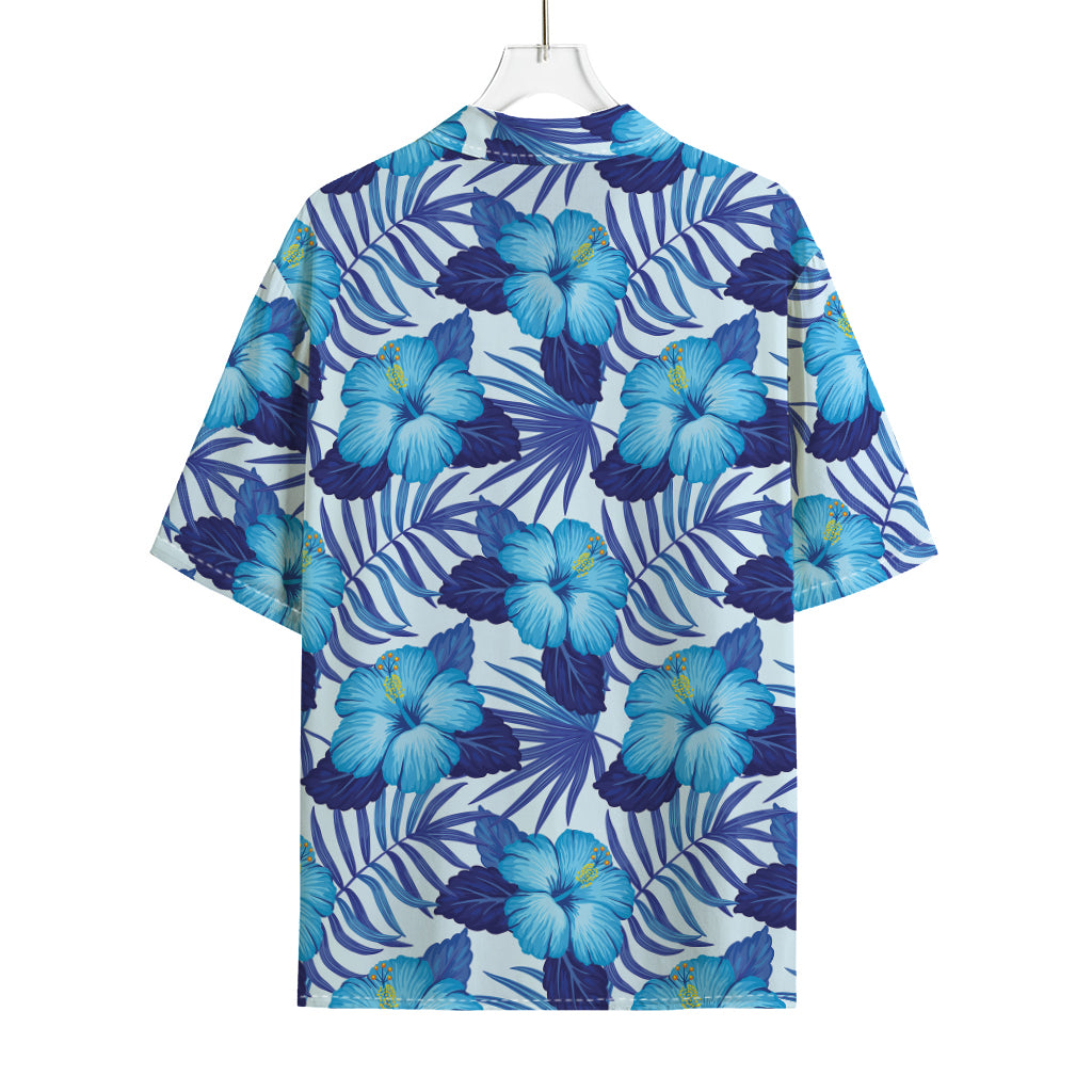 Blue Hibiscus Tropical Pattern Print Rayon Hawaiian Shirt