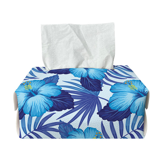 Blue Hibiscus Tropical Pattern Print Rectangle Tissue Box Cover
